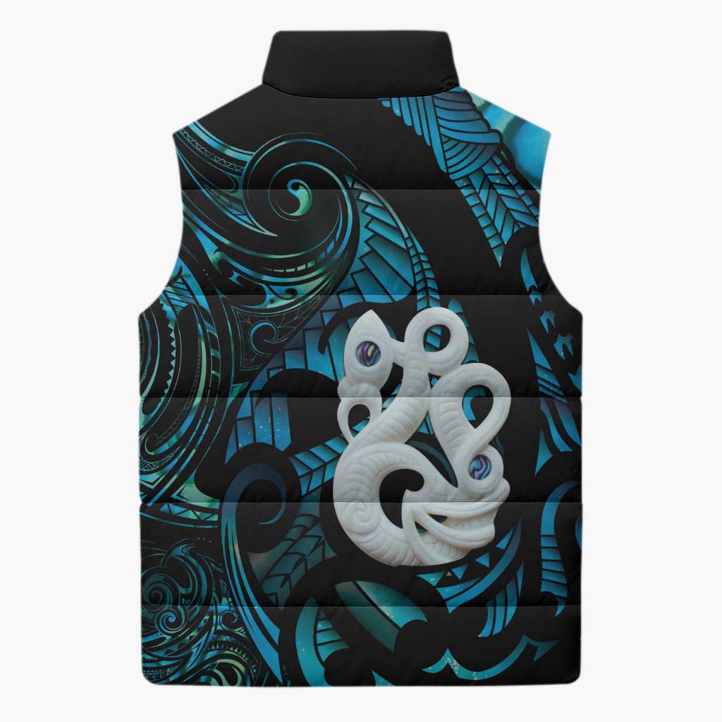 Manaia New Zealand Matariki Sleeveless Puffer Jacket NZ Paua Shell Maori Art