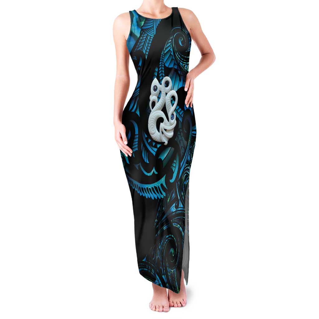 Manaia New Zealand Matariki Tank Maxi Dress NZ Paua Shell Maori Art LT14 Women Turquoise - Polynesian Pride