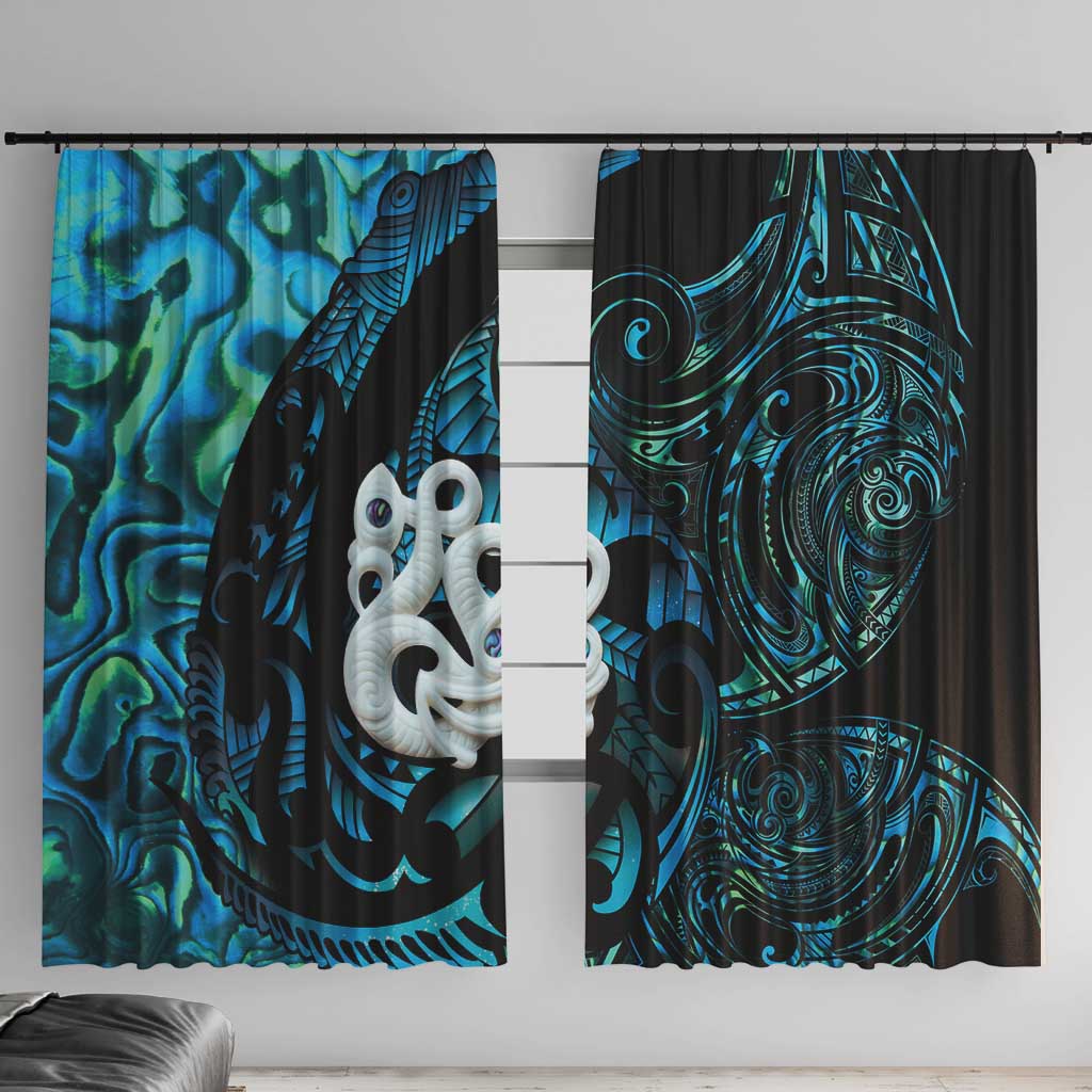 Manaia New Zealand Matariki Window Curtain NZ Paua Shell Maori Art LT14 With Hooks Turquoise - Polynesian Pride