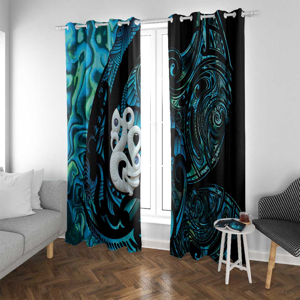 Manaia New Zealand Matariki Window Curtain NZ Paua Shell Maori Art LT14 With Grommets Turquoise - Polynesian Pride