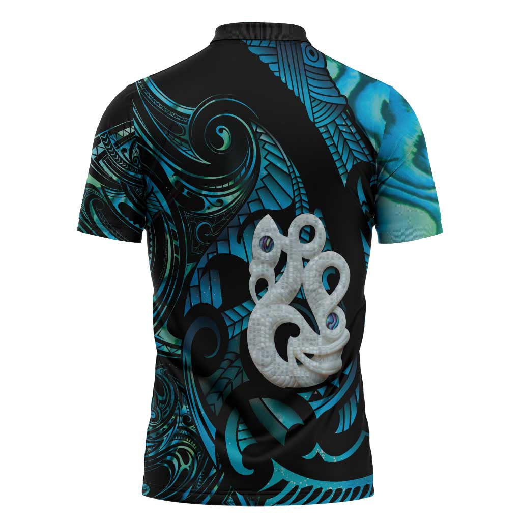 Manaia New Zealand Matariki Zipper Polo Shirt NZ Paua Shell Maori Art