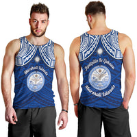 Marshall Islands Men Tank Top Blue Polynesian Tribal Mix Coat Of Arms LT14 - Polynesian Pride