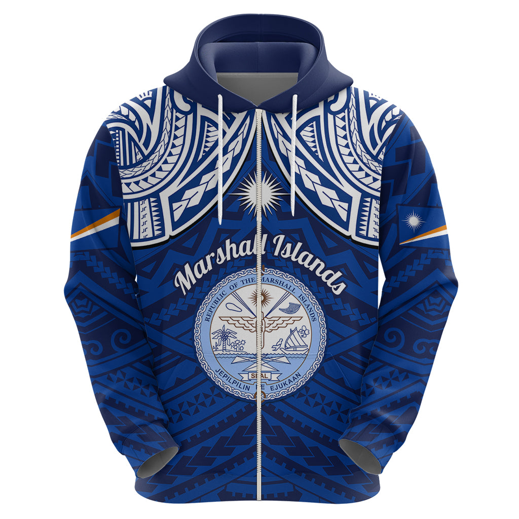 Custom Marshall Islands Hoodie Blue Polynesian Tribal Mix Coat of Arms LT14 - Polynesian Pride