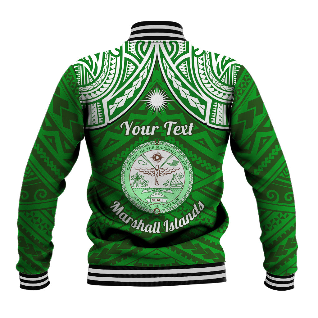 Personalised Marshall Islands Baseball Jacket Green Polynesian Tribal Mix Coat Of Arms LT14 - Polynesian Pride