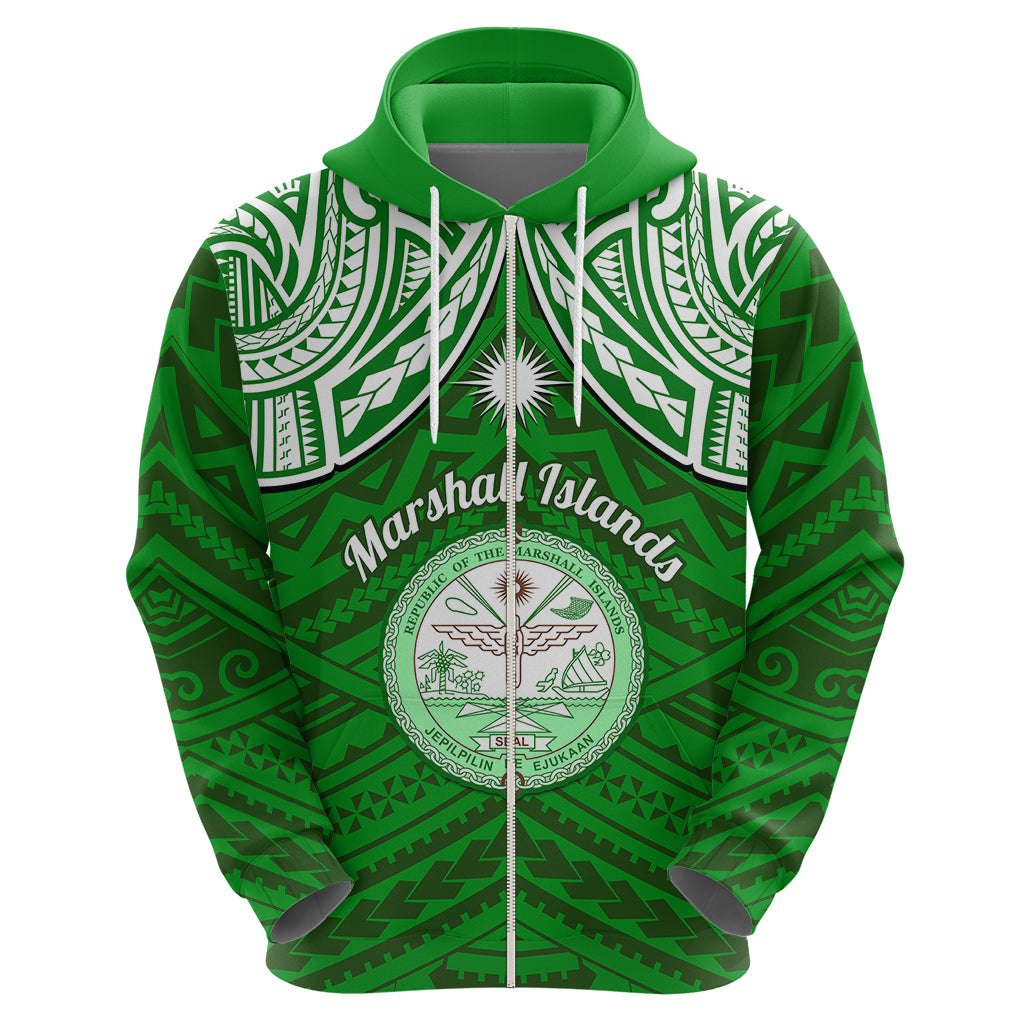 Custom Marshall Islands Hoodie Green Polynesian Tribal Mix Coat of Arms LT14 - Polynesian Pride