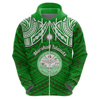 Custom Marshall Islands Hoodie Green Polynesian Tribal Mix Coat of Arms LT14 - Polynesian Pride