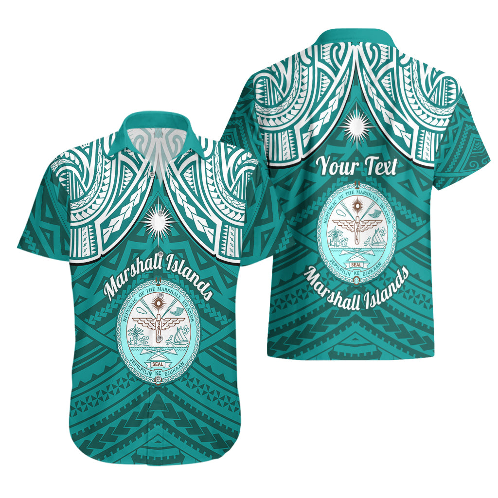 Personalised Marshall Islands Hawaiian Shirt Turquoise Polynesian Tribal Mix Coat Of Arms LT14 - Polynesian Pride