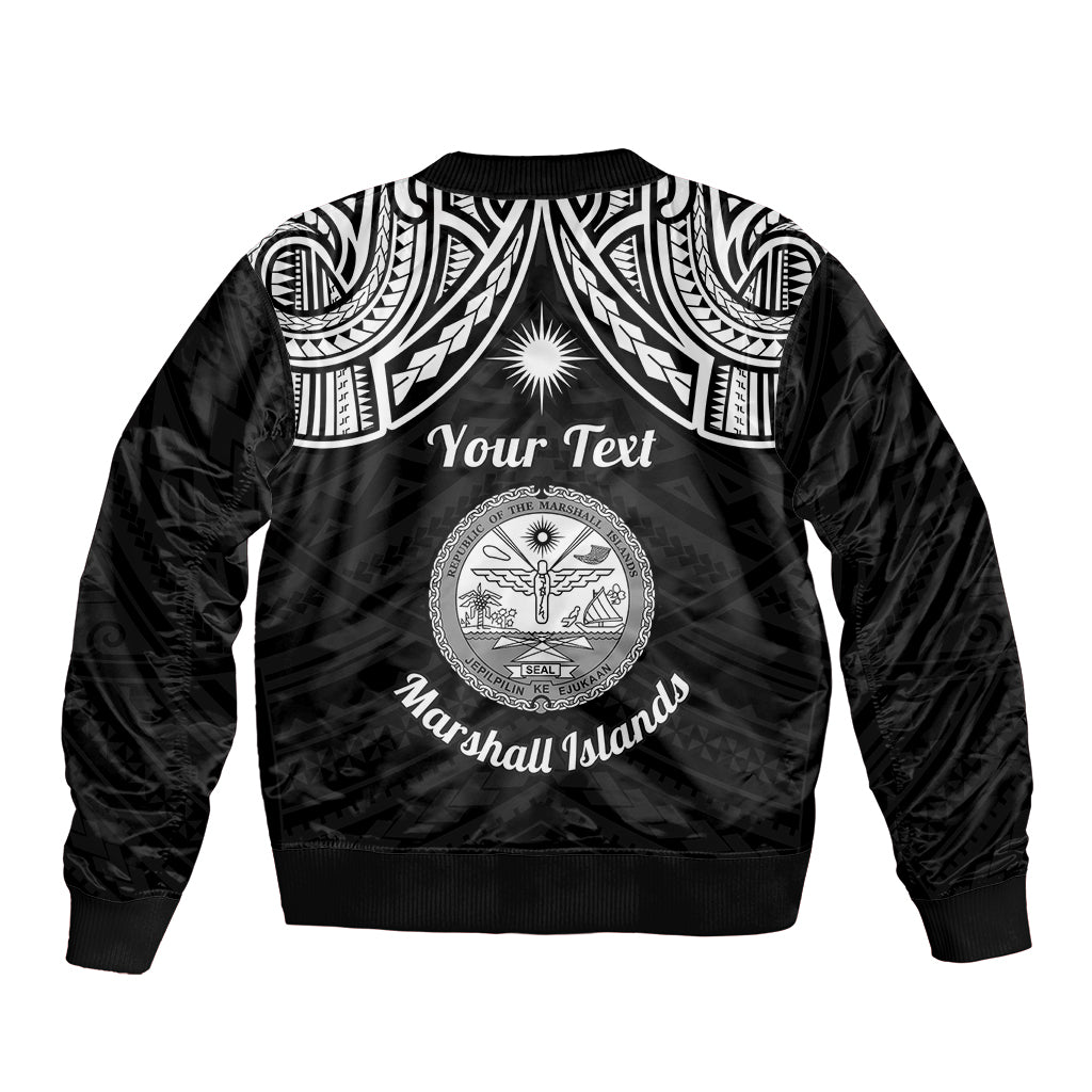 Personalised Marshall Islands Bomber Jacket Black Polynesian Tribal Mix Coat Of Arms LT14 - Polynesian Pride