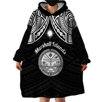 Personalised Marshall Islands Wearable Blanket Hoodie Black Polynesian Tribal Mix Coat Of Arms LT14 - Polynesian Pride