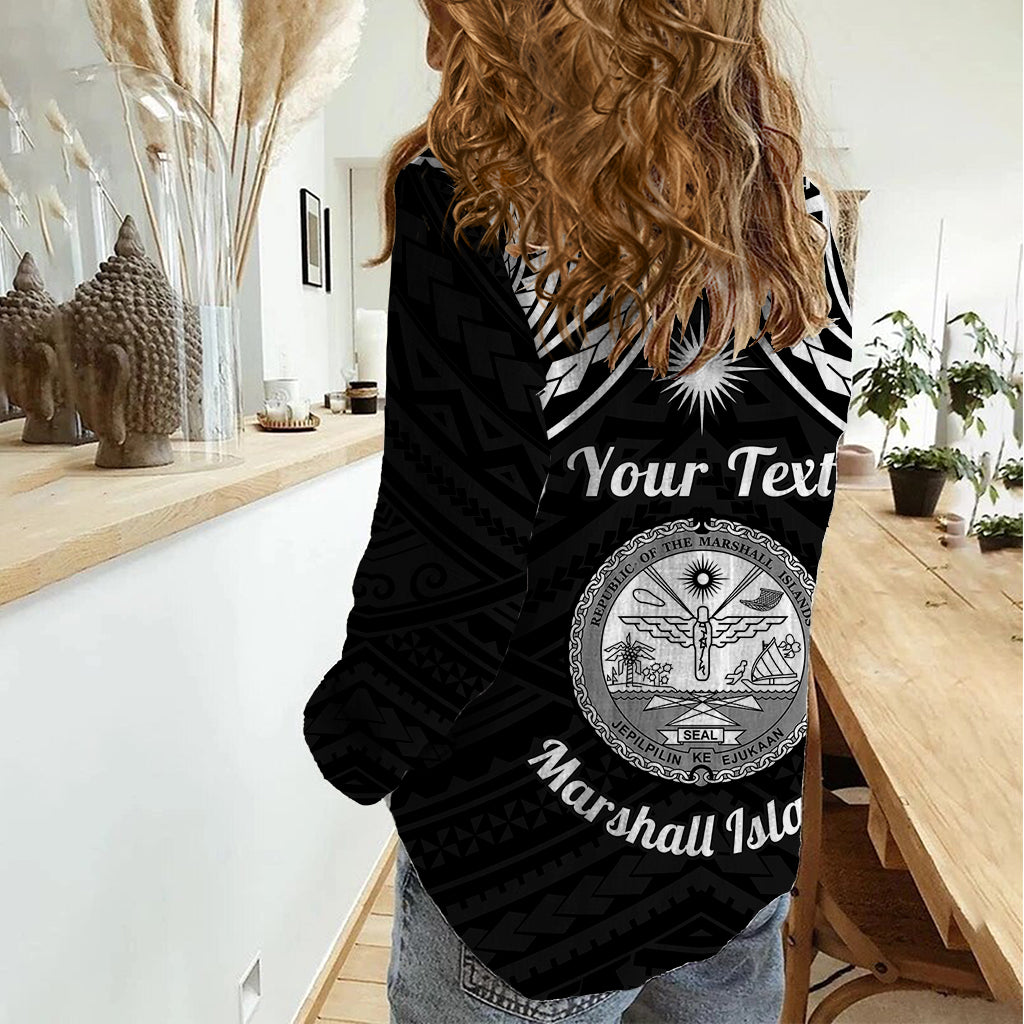 Personalised Marshall Islands Women Casual Shirt Black Polynesian Tribal Mix Coat Of Arms LT14 - Polynesian Pride