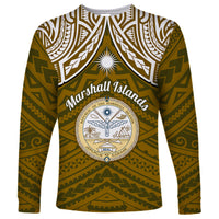 Personalised Marshall Islands Long Sleeve Shirt Gold Polynesian Tribal Mix Coat Of Arms LT14 Unisex Gold - Polynesian Pride