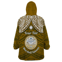 Personalised Marshall Islands Wearable Blanket Hoodie Gold Polynesian Tribal Mix Coat Of Arms LT14 - Polynesian Pride