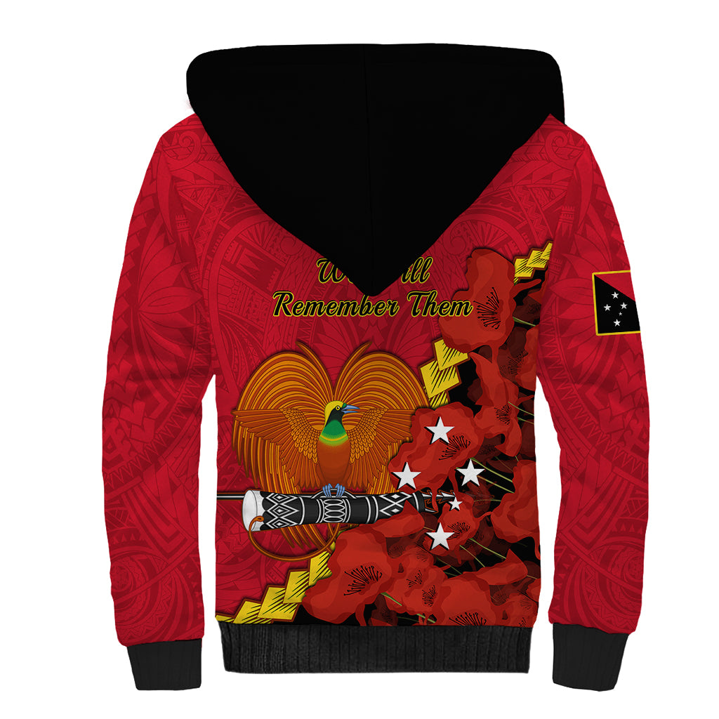 Polynesian Pride Remembrance Day PNG Sherpa Hoodie Papua New Guinea We Will Remember Them LT14 - Polynesian Pride