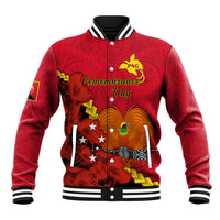 Personalised Remembrance Day PNG Baseball Jacket Papua New Guinea We Will Remember Them LT14 Unisex Red - Polynesian Pride