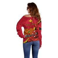 Personalised Remembrance Day PNG Off Shoulder Sweater Papua New Guinea We Will Remember Them LT14 - Polynesian Pride