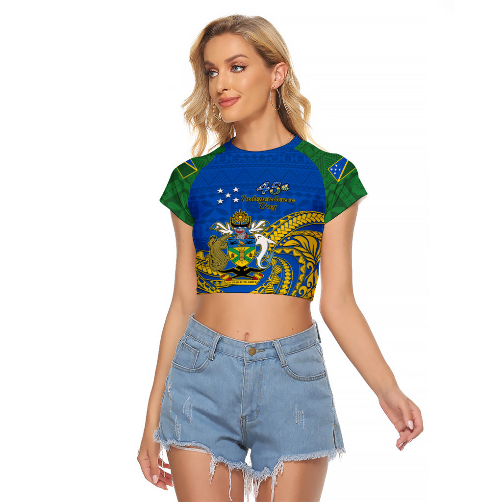 Polynesian Pride Independence Day Solomon Islands Raglan Cropped T Shirt Happy 45th Anniversary LT14 Female Blue - Polynesian Pride