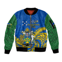 Polynesian Pride Independence Day Solomon Islands Sleeve Zip Bomber Jacket Happy 45th Anniversary LT14 Unisex Blue - Polynesian Pride