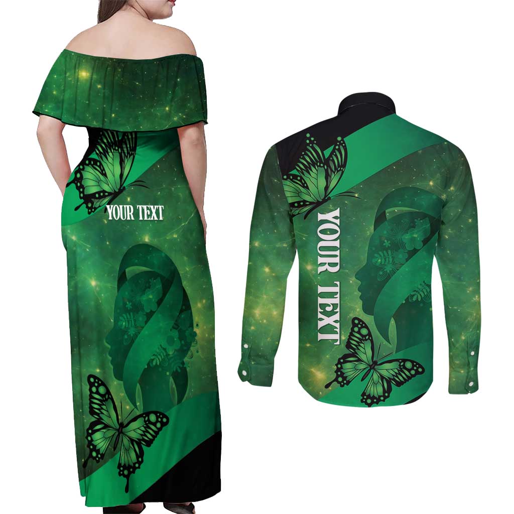 Personalised World Mental Health Awareness Month Couples Matching Off Shoulder Maxi Dress and Long Sleeve Button Shirt Warriors Brave Strong Galaxy Vibes