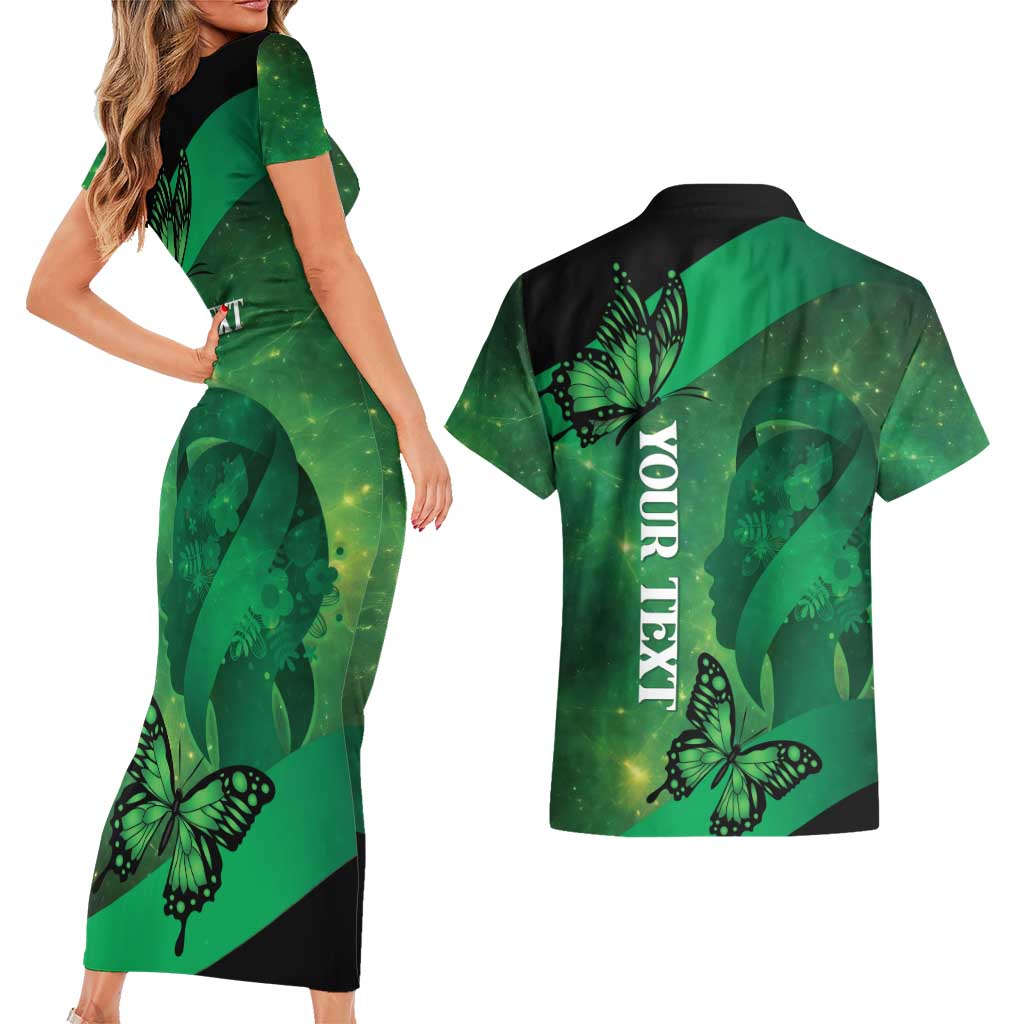 Personalised World Mental Health Awareness Month Couples Matching Short Sleeve Bodycon Dress and Hawaiian Shirt Warriors Brave Strong Galaxy Vibes