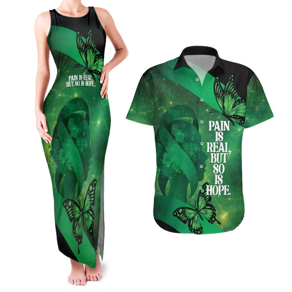 Personalised World Mental Health Awareness Month Couples Matching Tank Maxi Dress and Hawaiian Shirt Warriors Brave Strong Galaxy Vibes LT14 Green - Polynesian Pride