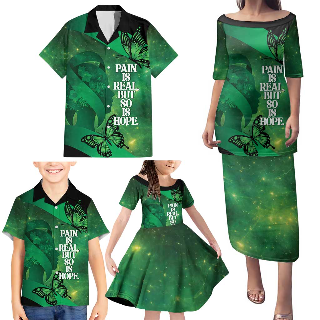 Personalised World Mental Health Awareness Month Family Matching Puletasi and Hawaiian Shirt Warriors Brave Strong Galaxy Vibes