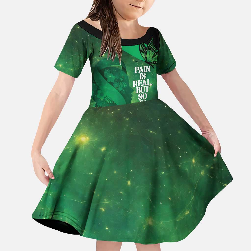 Personalised World Mental Health Awareness Month Family Matching Summer Maxi Dress and Hawaiian Shirt Warriors Brave Strong Galaxy Vibes LT14 Daughter's Dress Green - Polynesian Pride