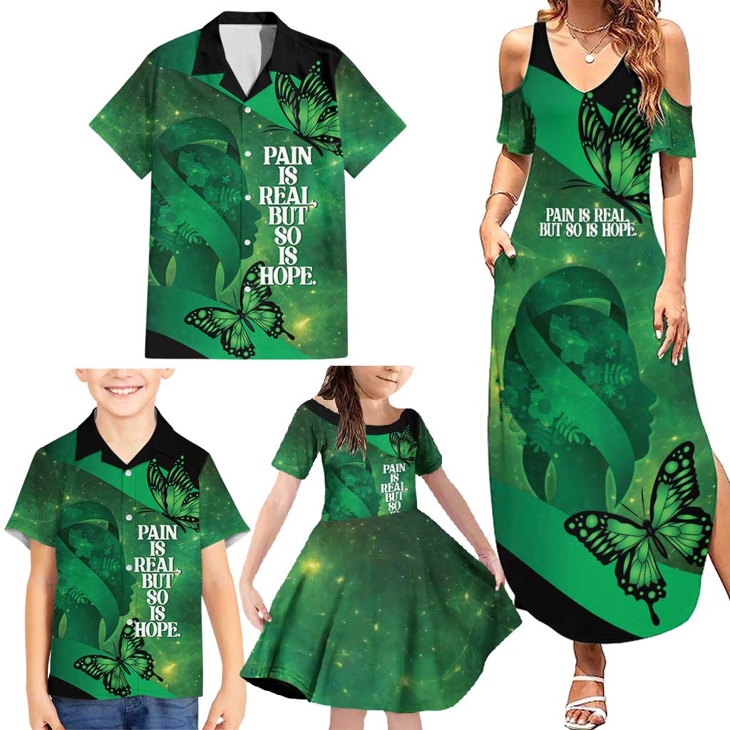 Personalised World Mental Health Awareness Month Family Matching Summer Maxi Dress and Hawaiian Shirt Warriors Brave Strong Galaxy Vibes LT14 - Polynesian Pride