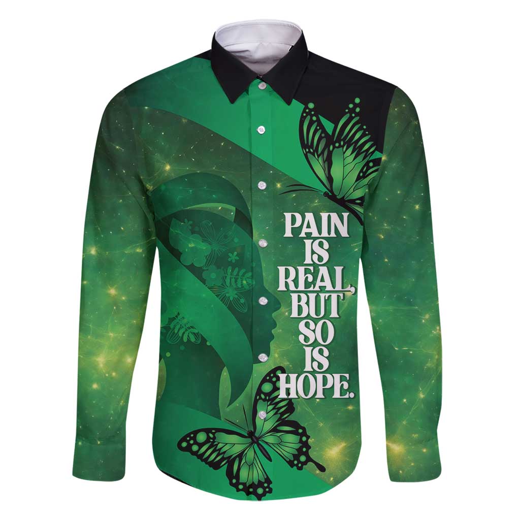 Personalised World Mental Health Awareness Month Family Matching Summer Maxi Dress and Hawaiian Shirt Warriors Brave Strong Galaxy Vibes LT14 Dad's Shirt - Long Sleeve Green - Polynesian Pride