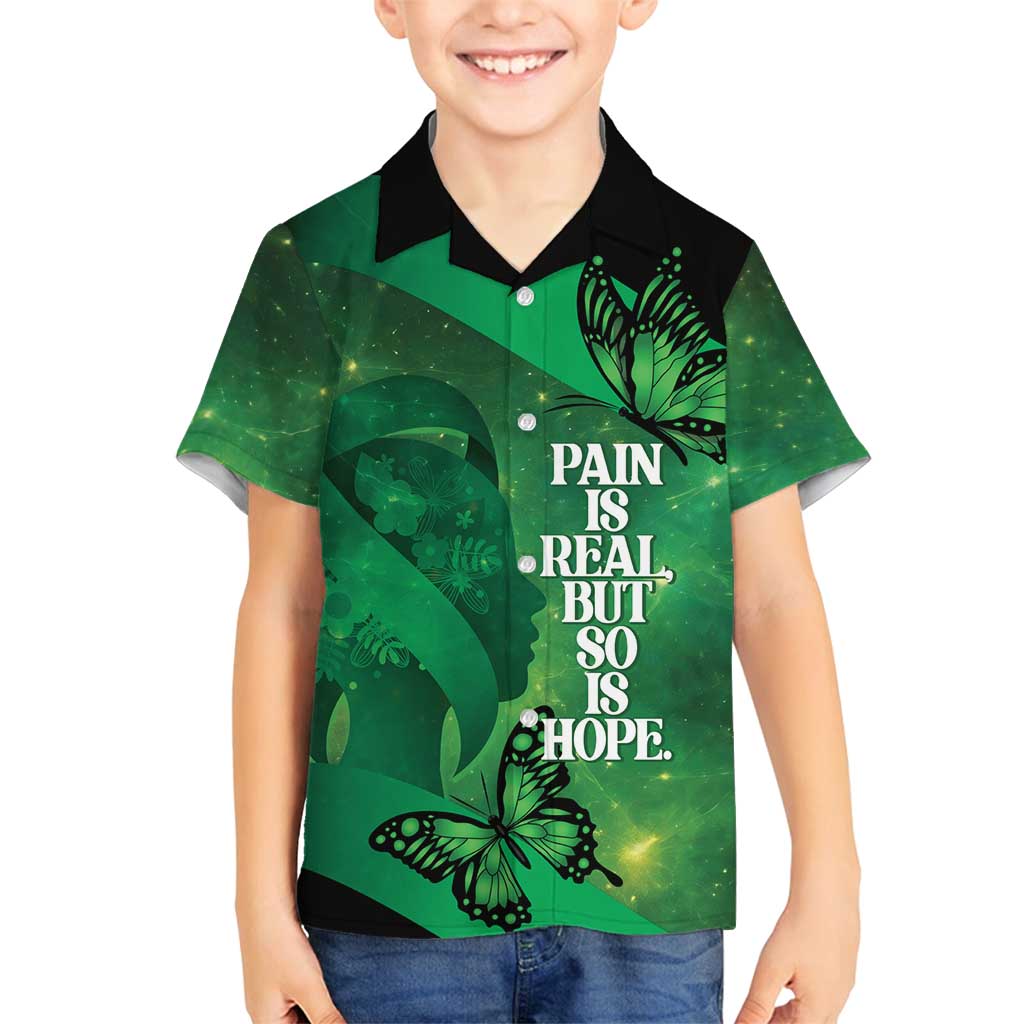 Personalised World Mental Health Awareness Month Family Matching Summer Maxi Dress and Hawaiian Shirt Warriors Brave Strong Galaxy Vibes LT14 Son's Shirt Green - Polynesian Pride