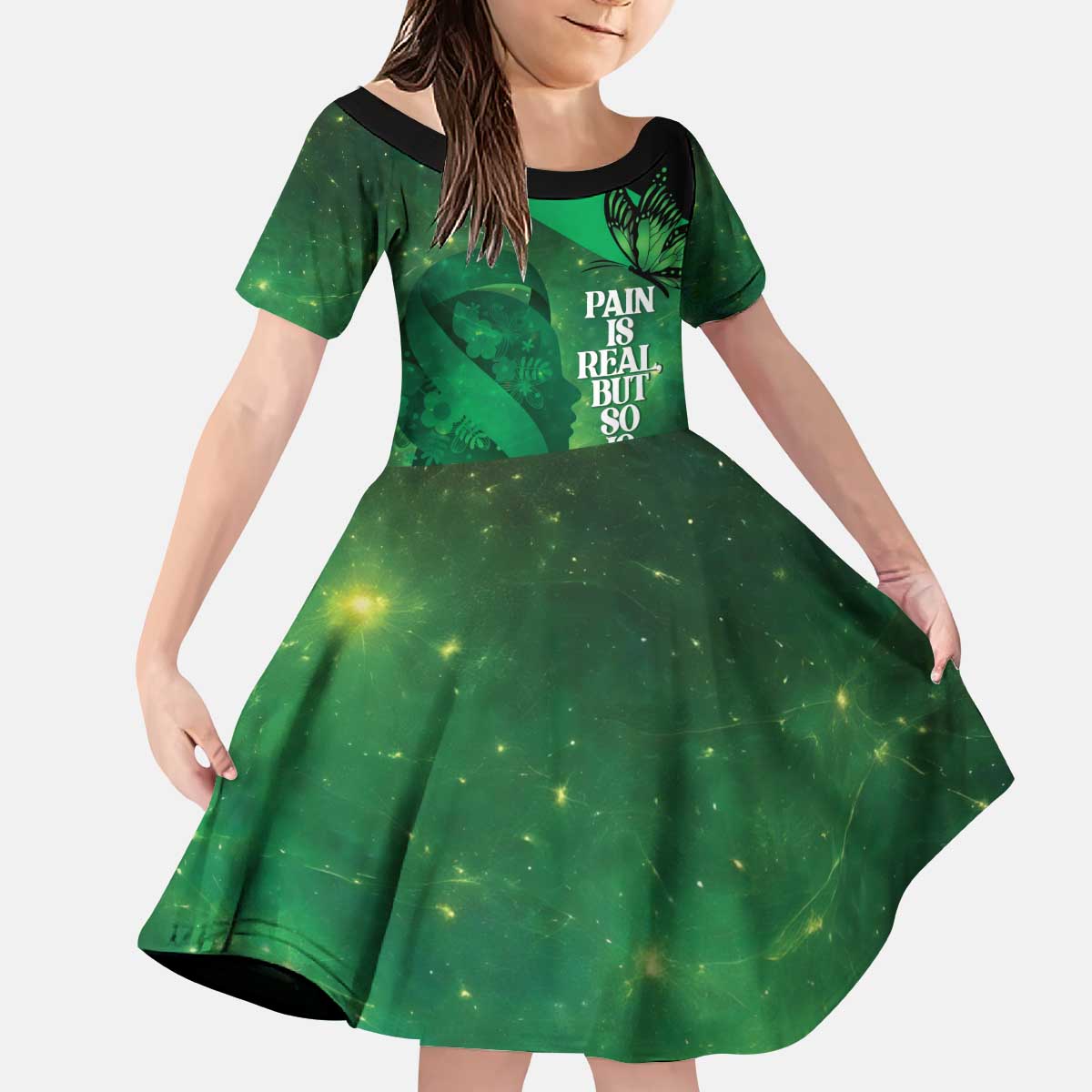 Personalised World Mental Health Awareness Month Kid Short Sleeve Dress Warriors Brave Strong Galaxy Vibes