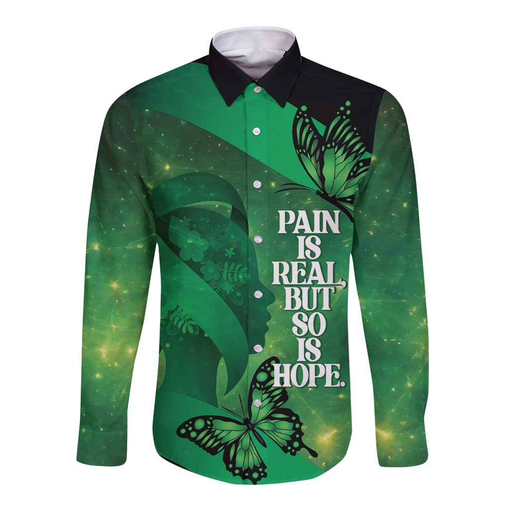 Personalised World Mental Health Awareness Month Long Sleeve Button Shirt Warriors Brave Strong Galaxy Vibes