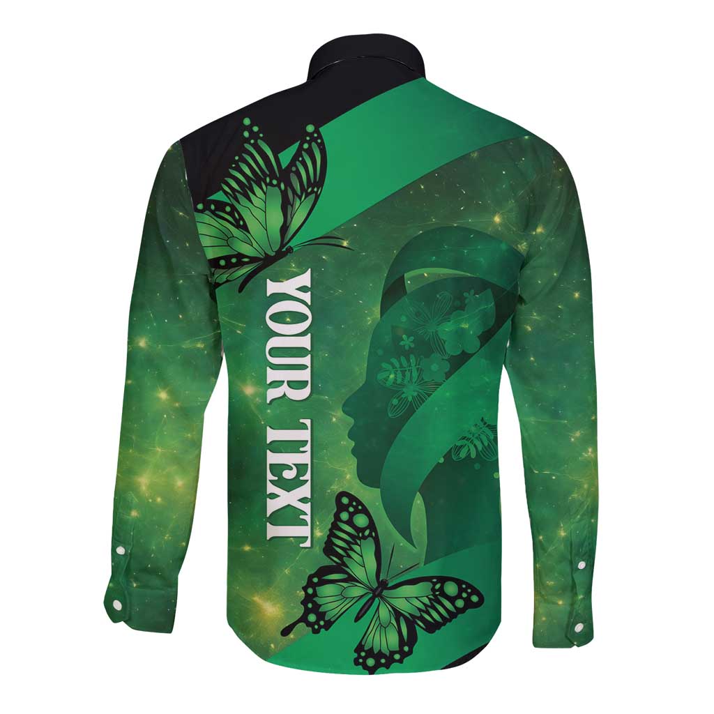 Personalised World Mental Health Awareness Month Long Sleeve Button Shirt Warriors Brave Strong Galaxy Vibes