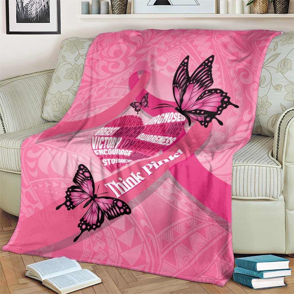 Polynesia Breast Cancer Awareness Month Blanket Pink Ribbon Mix Butterflies