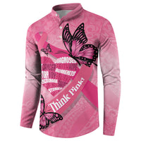 Polynesia Breast Cancer Awareness Month Button Sweatshirt Pink Ribbon Mix Butterflies