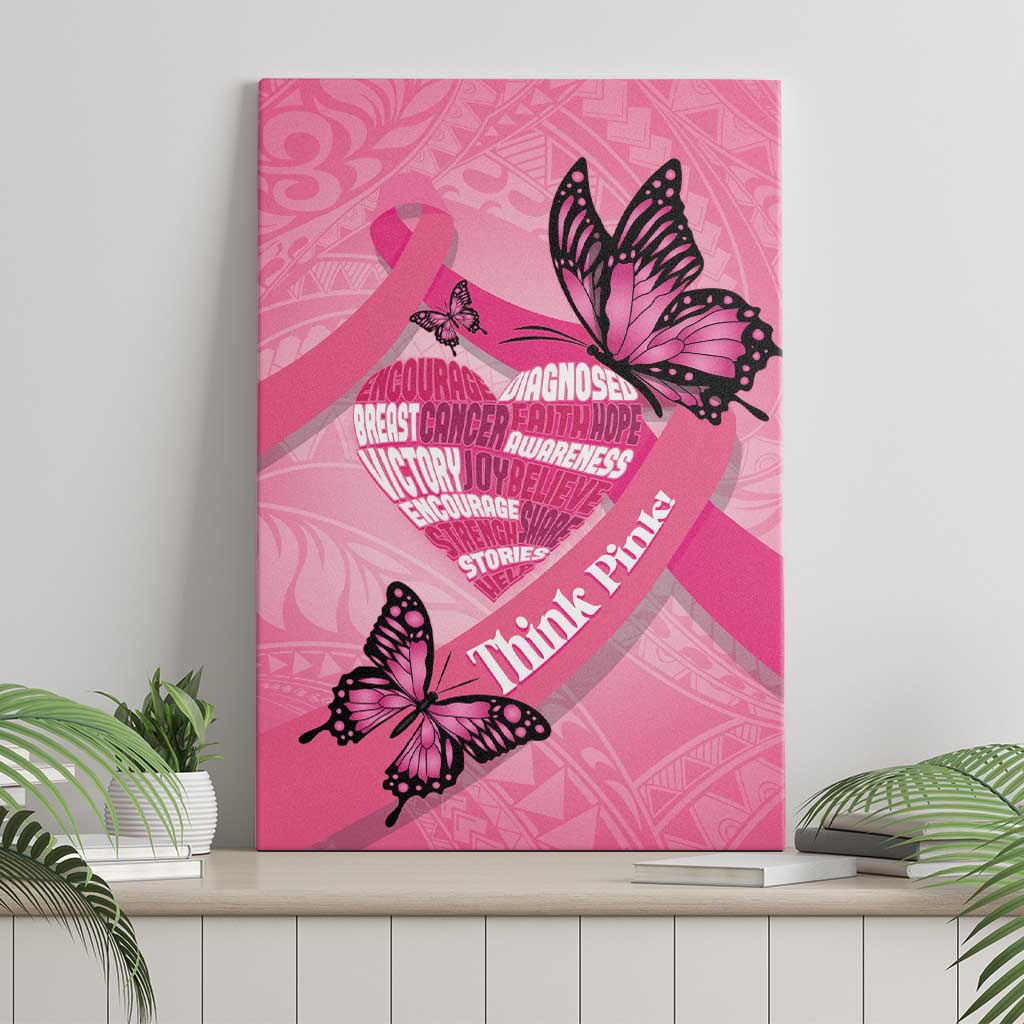 Polynesia Breast Cancer Awareness Month Canvas Wall Art Pink Ribbon Mix Butterflies