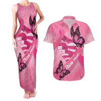 Polynesia Breast Cancer Awareness Month Couples Matching Tank Maxi Dress and Hawaiian Shirt Pink Ribbon Mix Butterflies