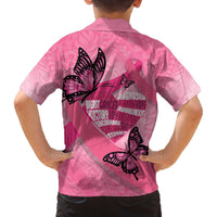 Polynesia Breast Cancer Awareness Month Family Matching Off The Shoulder Long Sleeve Dress and Hawaiian Shirt Pink Ribbon Mix Butterflies