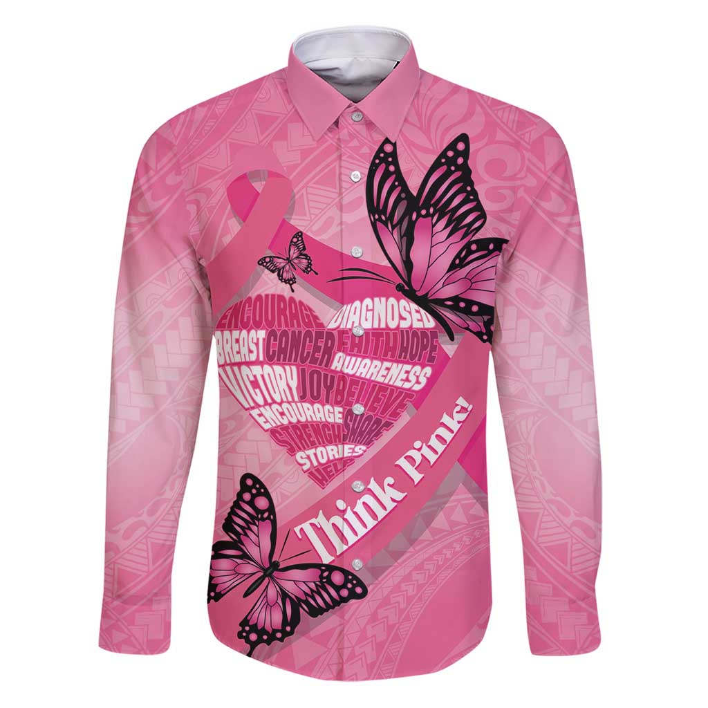 Polynesia Breast Cancer Awareness Month Family Matching Puletasi and Hawaiian Shirt Pink Ribbon Mix Butterflies