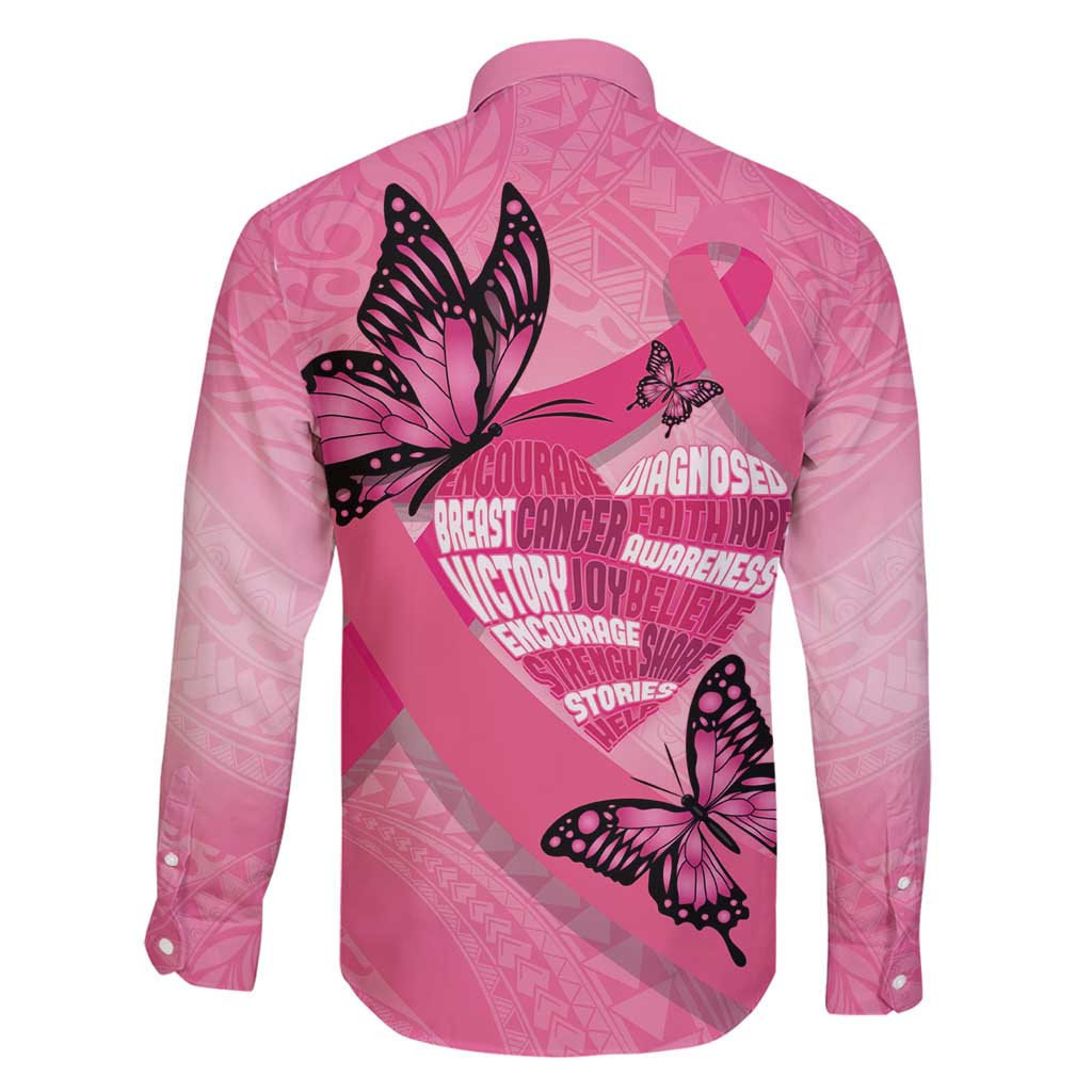 Polynesia Breast Cancer Awareness Month Family Matching Puletasi and Hawaiian Shirt Pink Ribbon Mix Butterflies