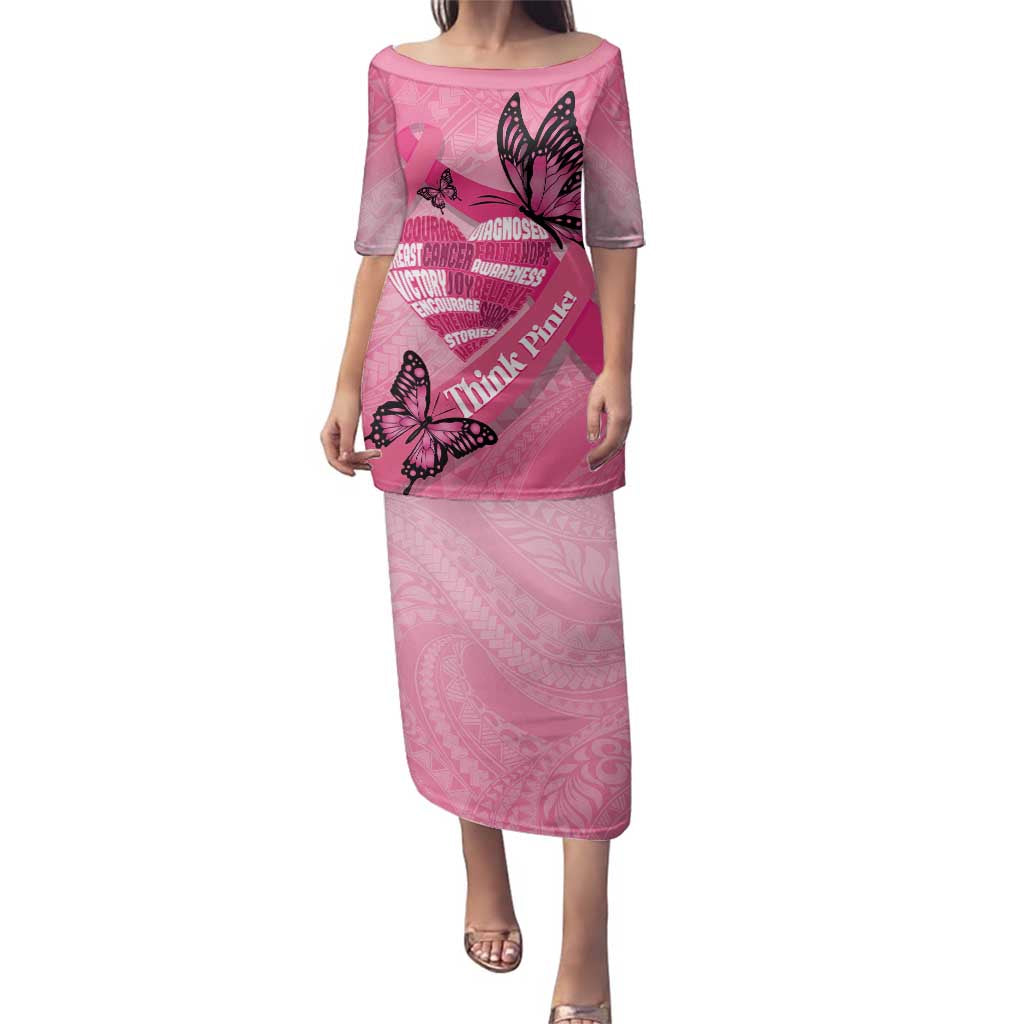 Polynesia Breast Cancer Awareness Month Family Matching Puletasi and Hawaiian Shirt Pink Ribbon Mix Butterflies