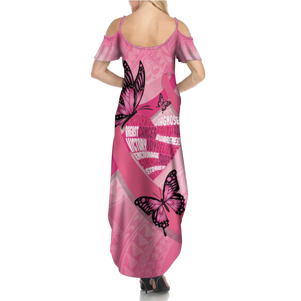 Polynesia Breast Cancer Awareness Month Family Matching Summer Maxi Dress and Hawaiian Shirt Pink Ribbon Mix Butterflies