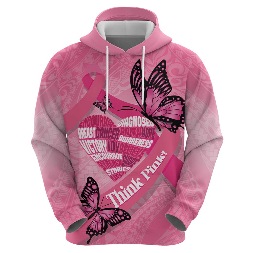 Polynesia Breast Cancer Awareness Month Hoodie Pink Ribbon Mix Butterflies