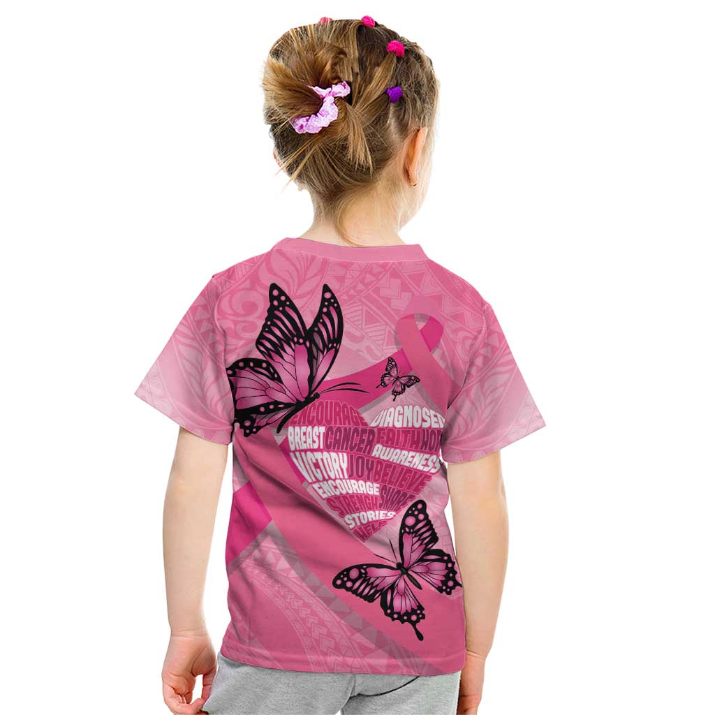 Polynesia Breast Cancer Awareness Month Kid T Shirt Pink Ribbon Mix Butterflies