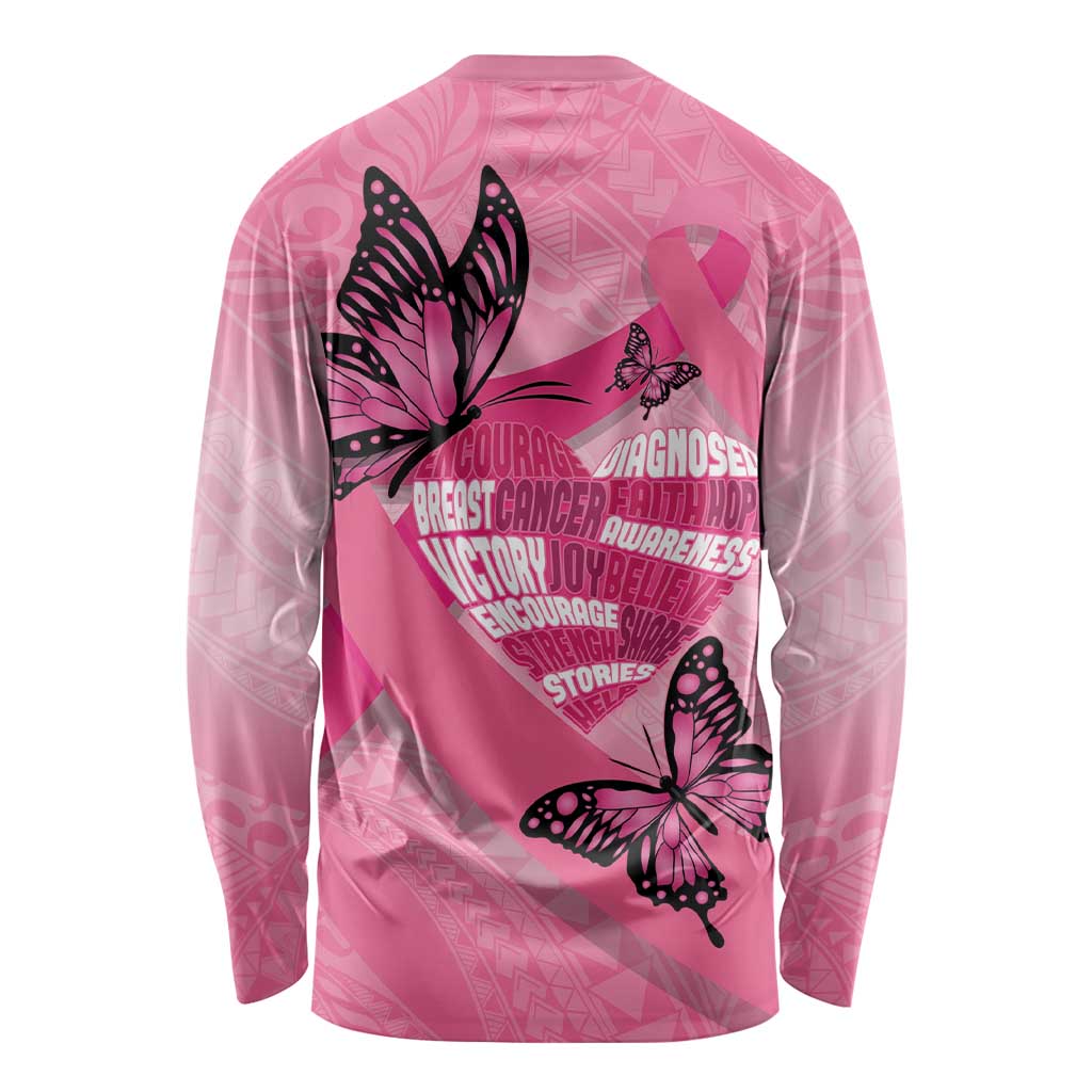 Polynesia Breast Cancer Awareness Month Long Sleeve Shirt Pink Ribbon Mix Butterflies