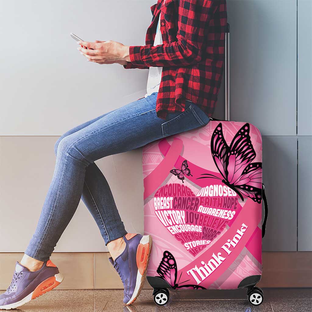 Polynesia Breast Cancer Awareness Month Luggage Cover Pink Ribbon Mix Butterflies