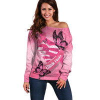 Polynesia Breast Cancer Awareness Month Off Shoulder Sweater Pink Ribbon Mix Butterflies