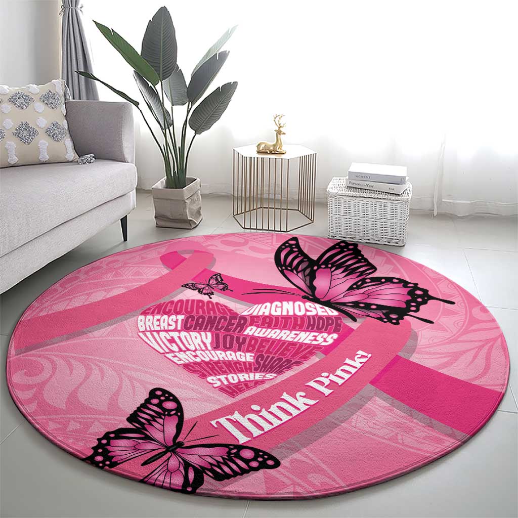 Polynesia Breast Cancer Awareness Month Round Carpet Pink Ribbon Mix Butterflies