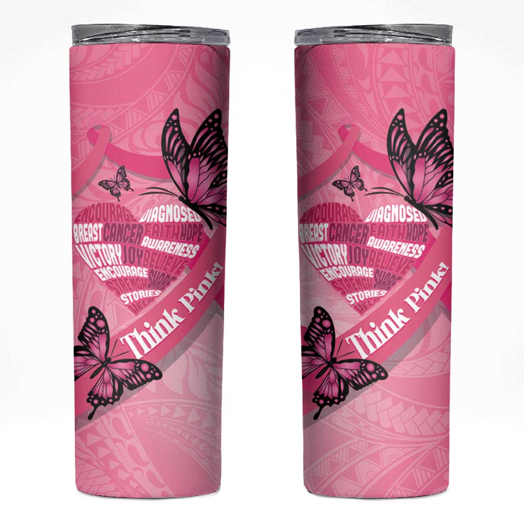 Polynesia Breast Cancer Awareness Month Skinny Tumbler Pink Ribbon Mix Butterflies