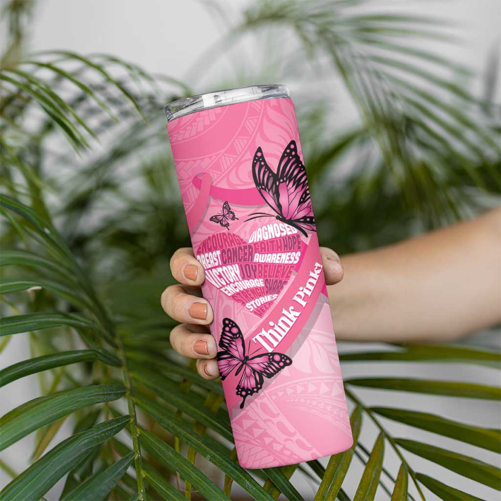 Polynesia Breast Cancer Awareness Month Skinny Tumbler Pink Ribbon Mix Butterflies