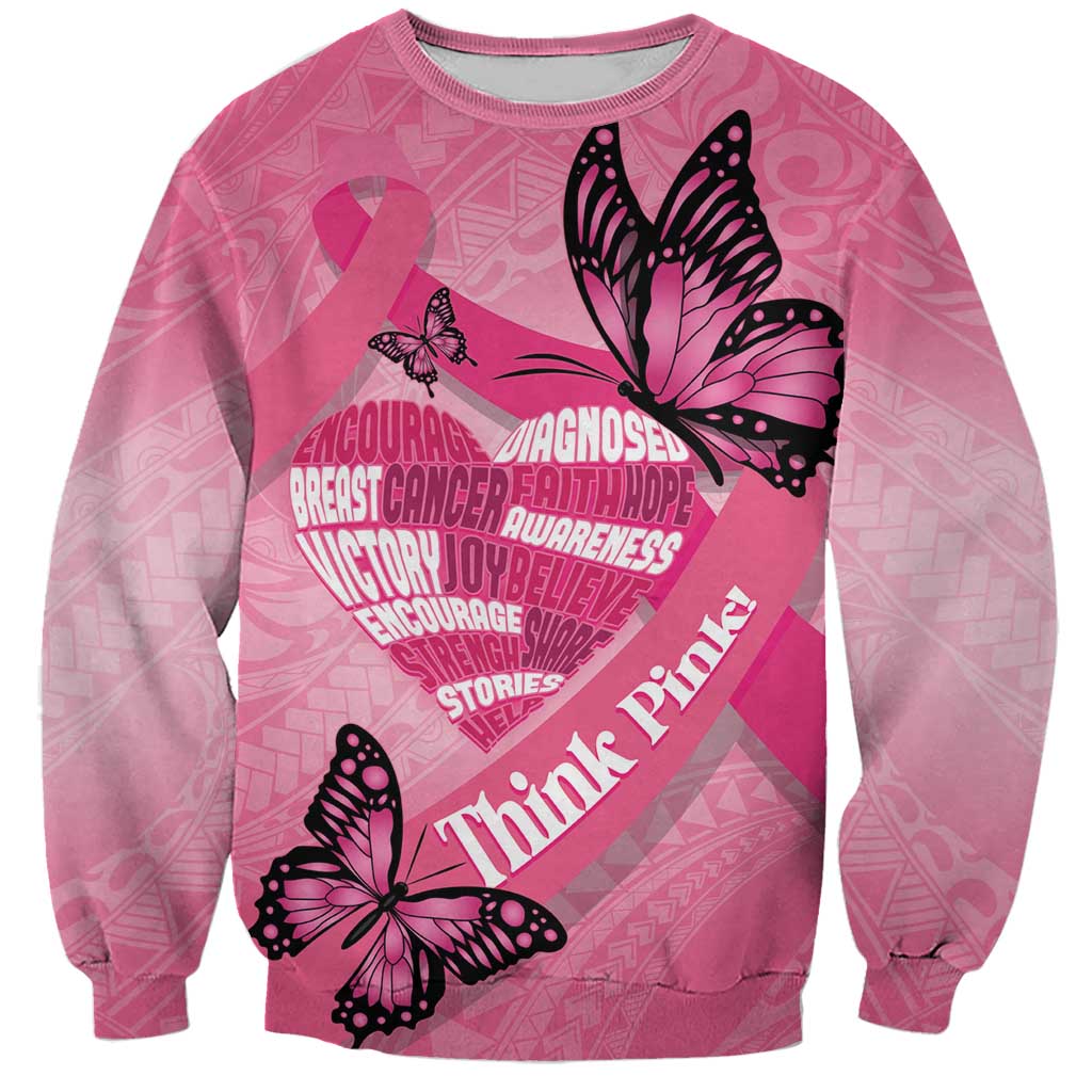Polynesia Breast Cancer Awareness Month Sweatshirt Pink Ribbon Mix Butterflies